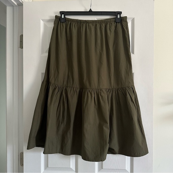 Size L Scotch & Soda Women’s Olive Green Tiered Midi Skirt Elastic Waist Boho - Picture 3 of 8